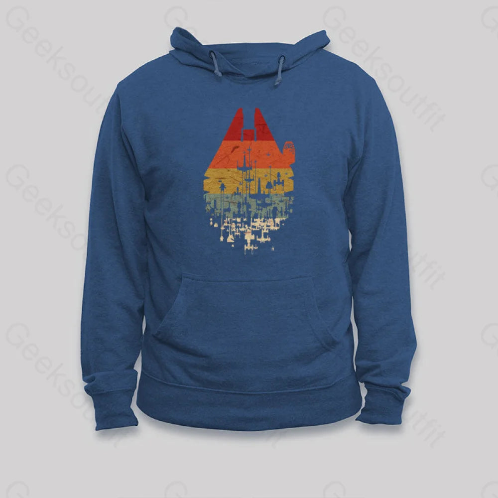 Retro Space Ship Hoodie Dark Blue / S