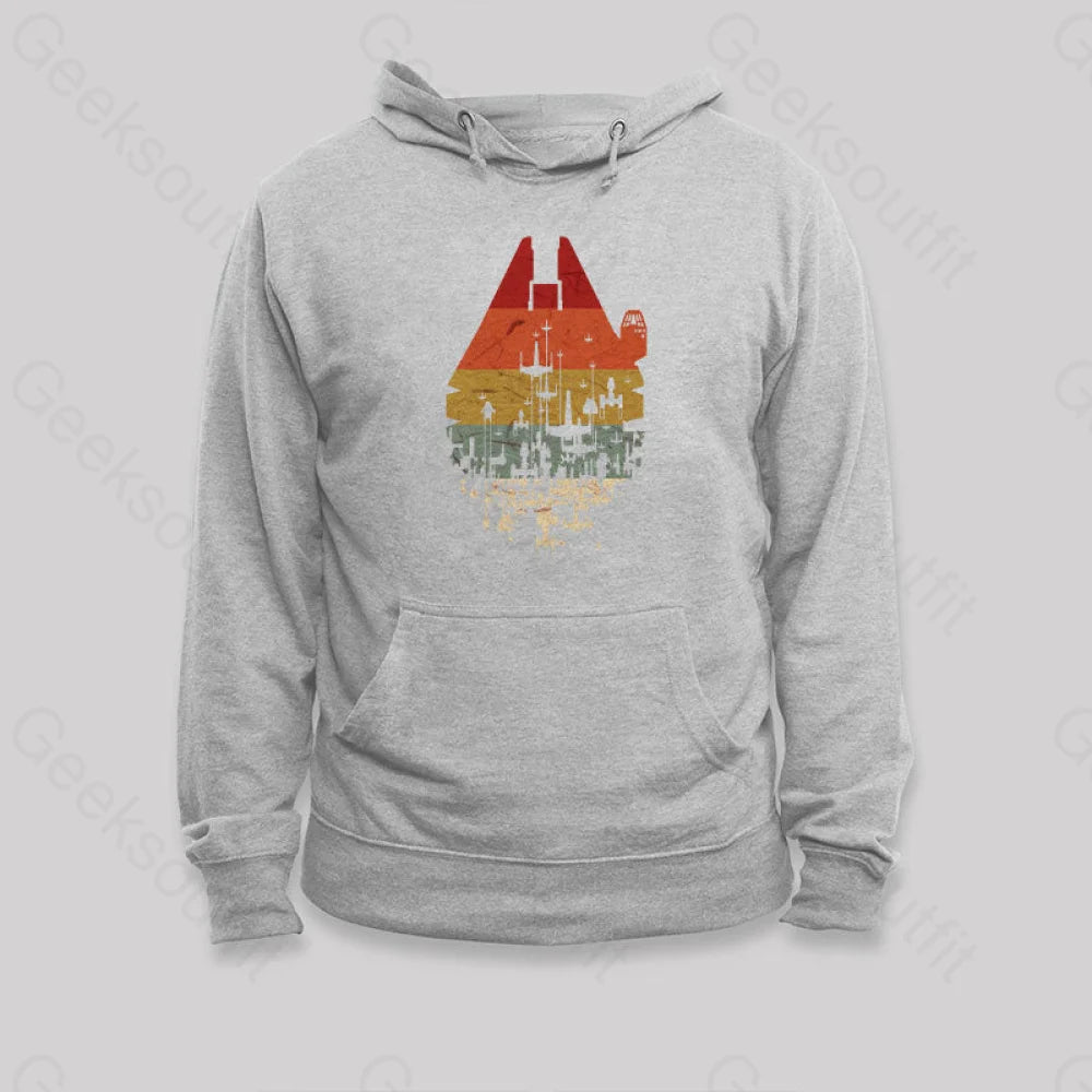 Retro Space Ship Hoodie Grey / S