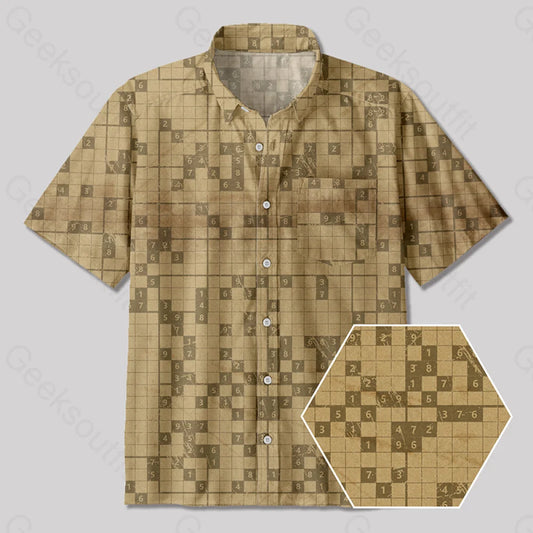 Retro Sudoku Game Button Up Pocket Shirt Yc