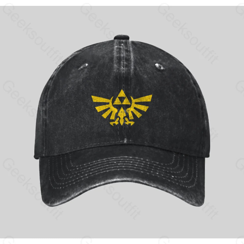 Retro Zelda Element Washed Vintage Baseball Cap Black