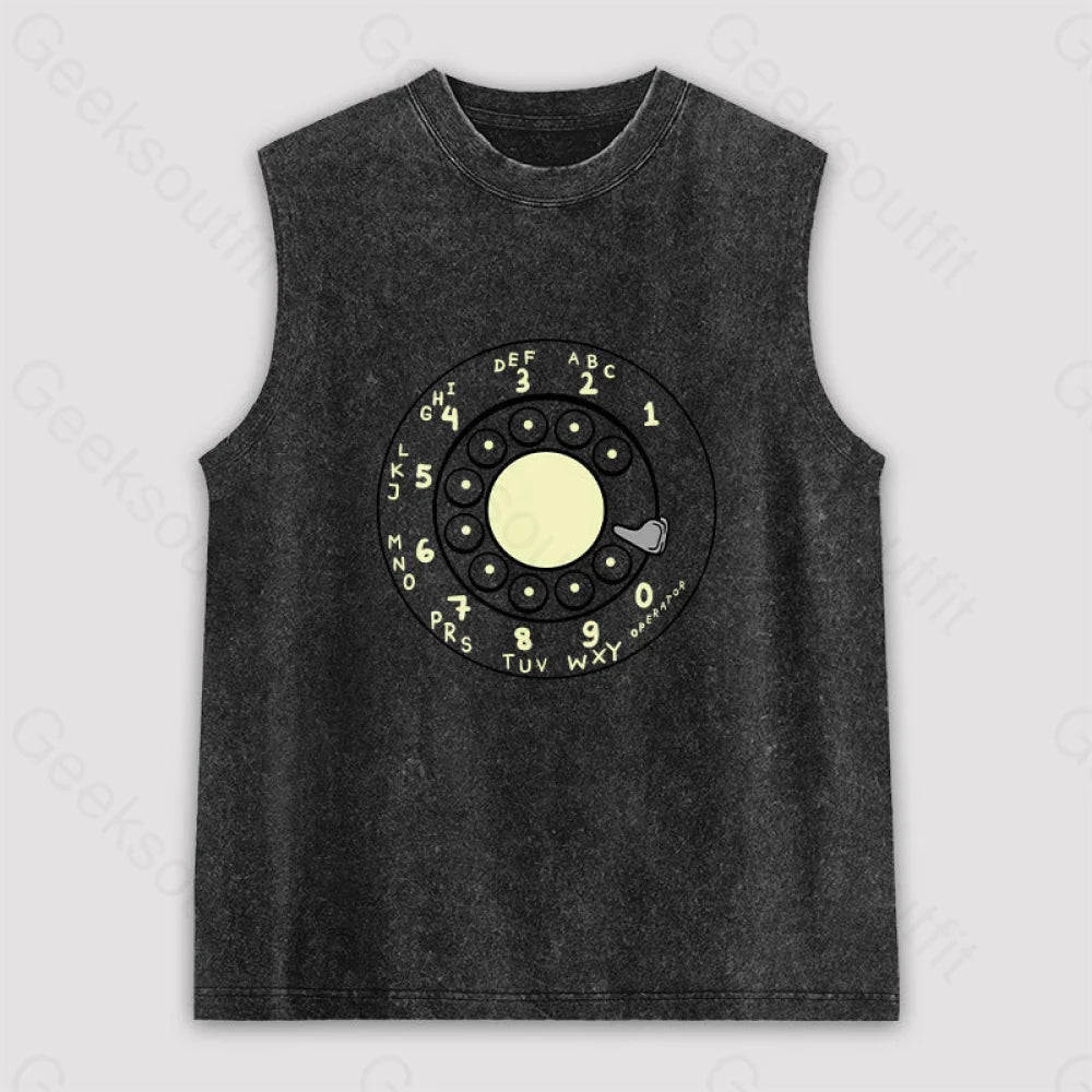 Rotary Dial Vintage Unisex Washed Tank Black / S