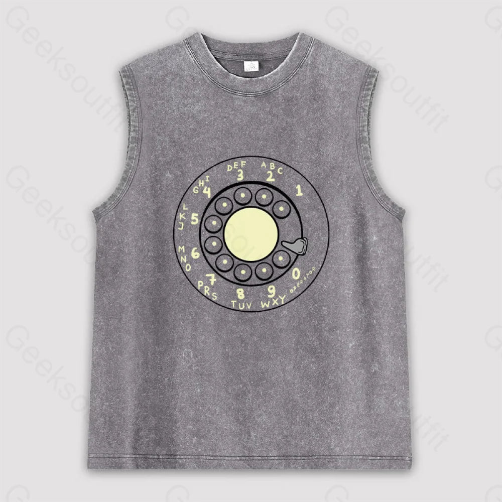 Rotary Dial Vintage Unisex Washed Tank Grey / S