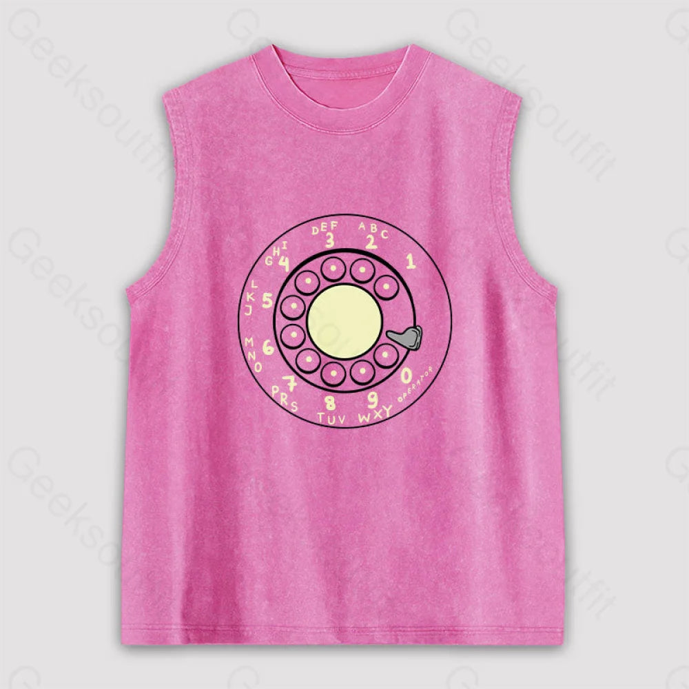 Rotary Dial Vintage Unisex Washed Tank Pink / S