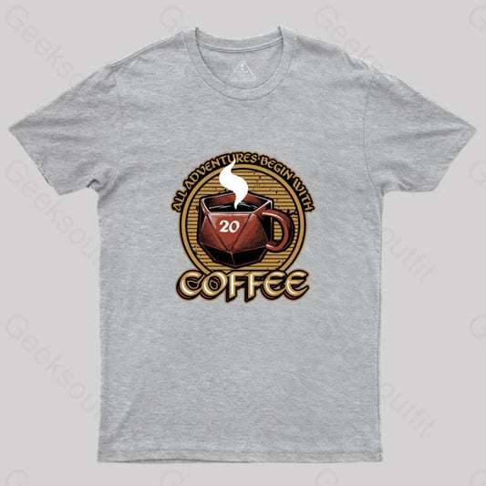 Rpg - All Adventures Begin With Coffee T-Shirt Grey / S