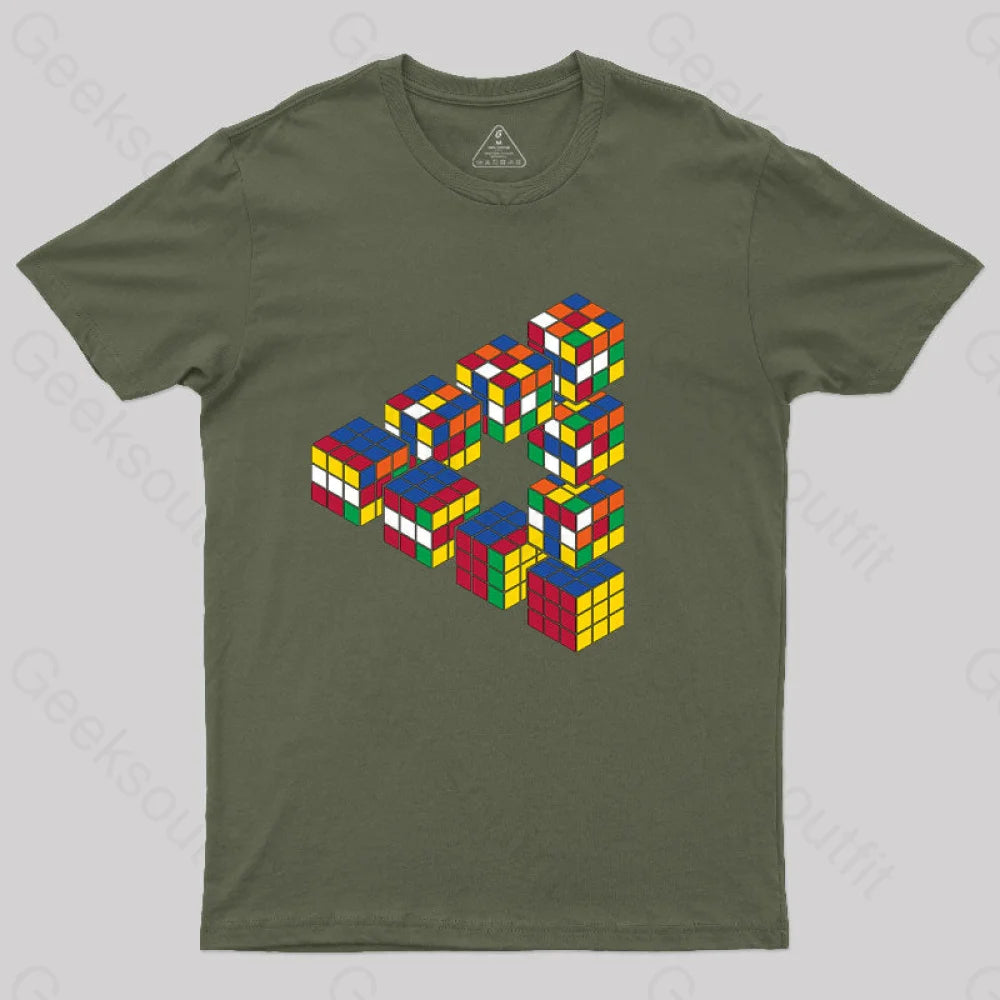 Rubiks Triangle T-Shirt Army Green / S