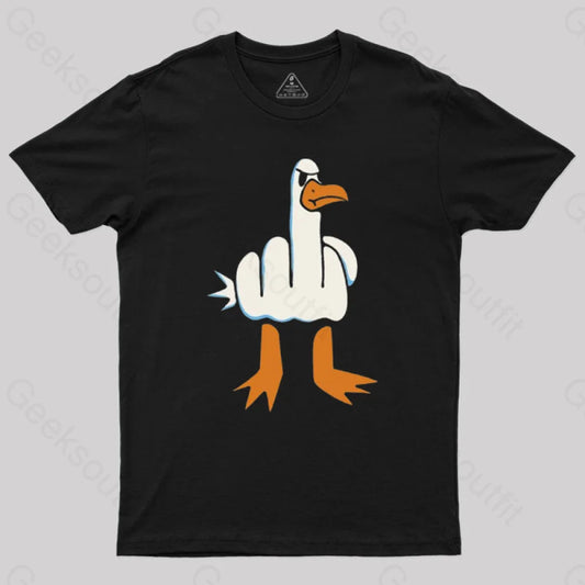 Rude Seagull Design Funny Geek T-Shirt Black / S