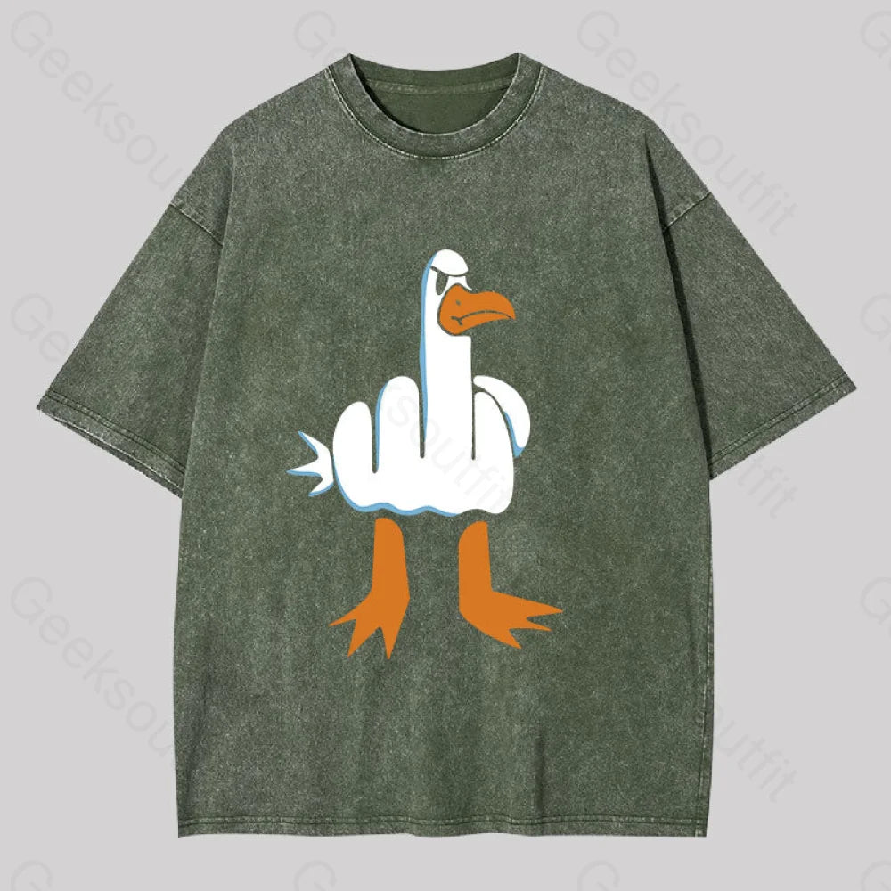 Rude Seagull Design Funny Washed T-Shirt Army Green / S