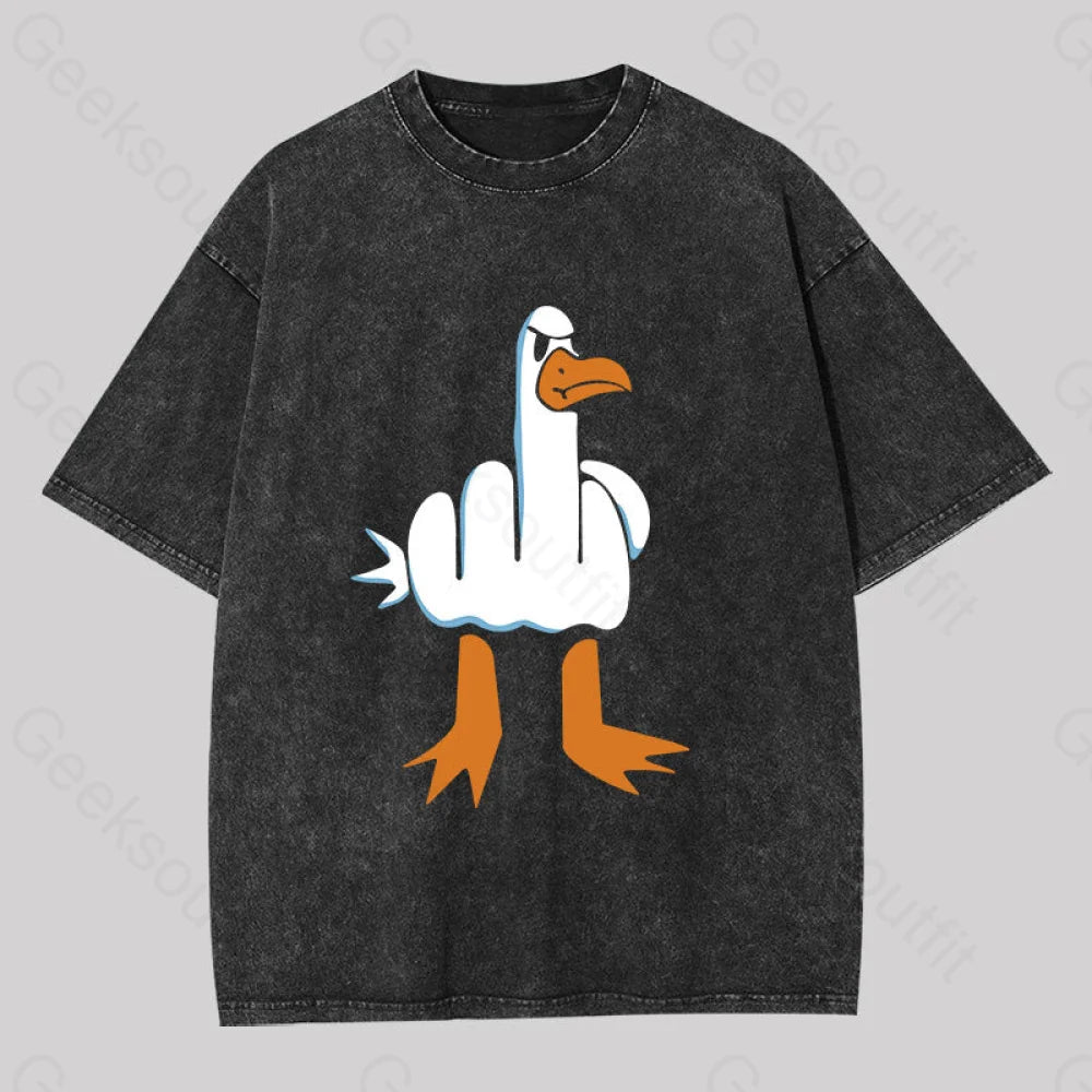 Rude Seagull Design Funny Washed T-Shirt Black / S