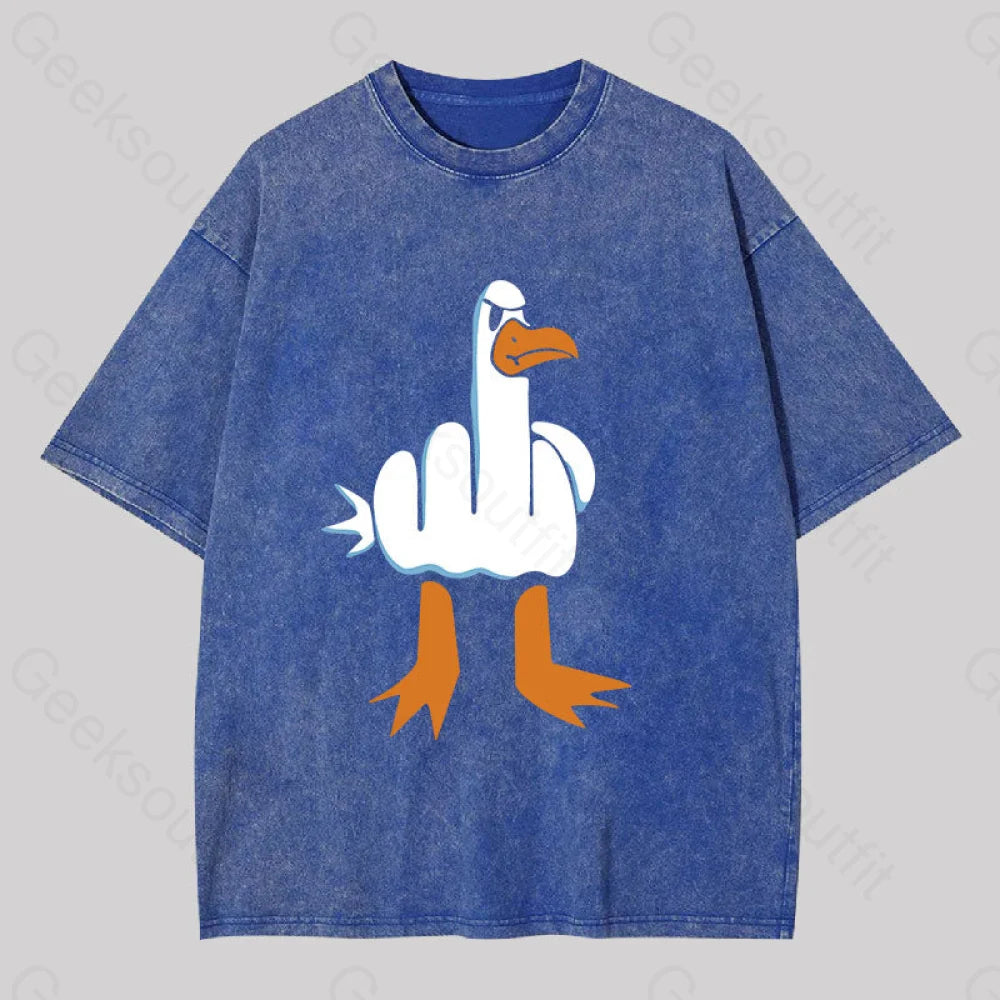 Rude Seagull Design Funny Washed T-Shirt Blue / S