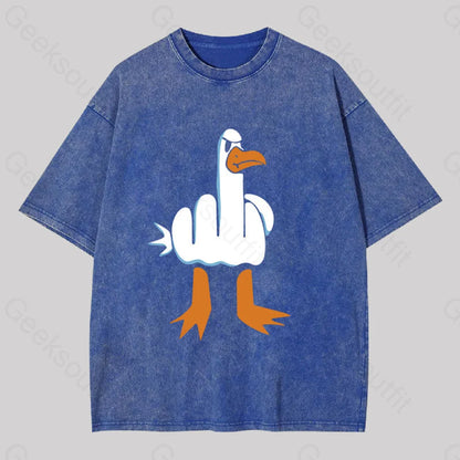 Rude Seagull Design Funny Washed T-Shirt Blue / S