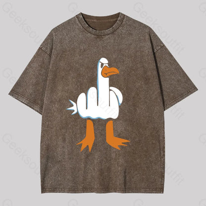 Rude Seagull Design Funny Washed T-Shirt Coffee / S