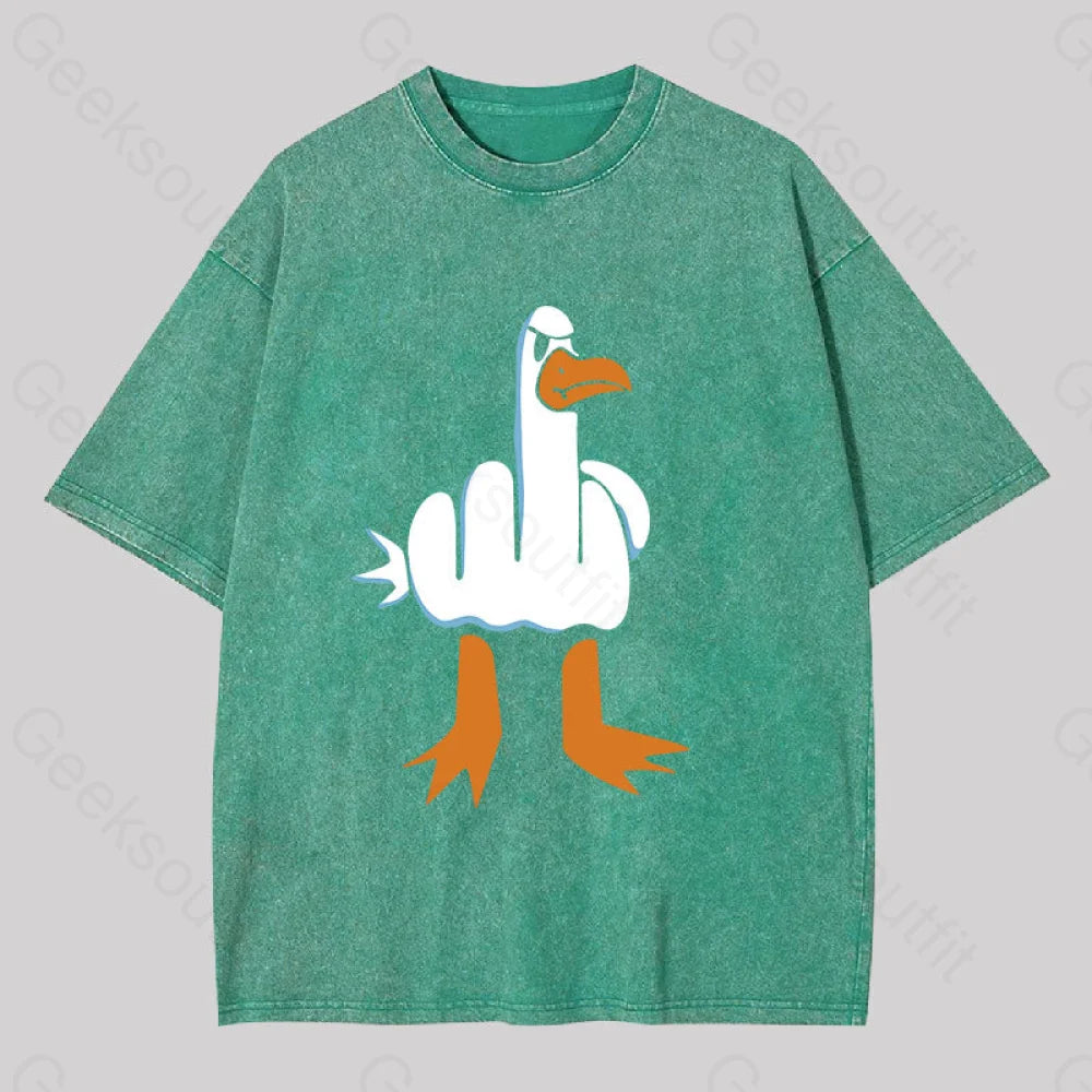 Rude Seagull Design Funny Washed T-Shirt Grass Green / S