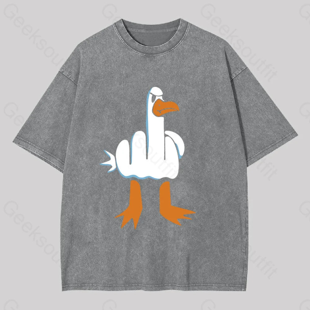 Rude Seagull Design Funny Washed T-Shirt Grey / S