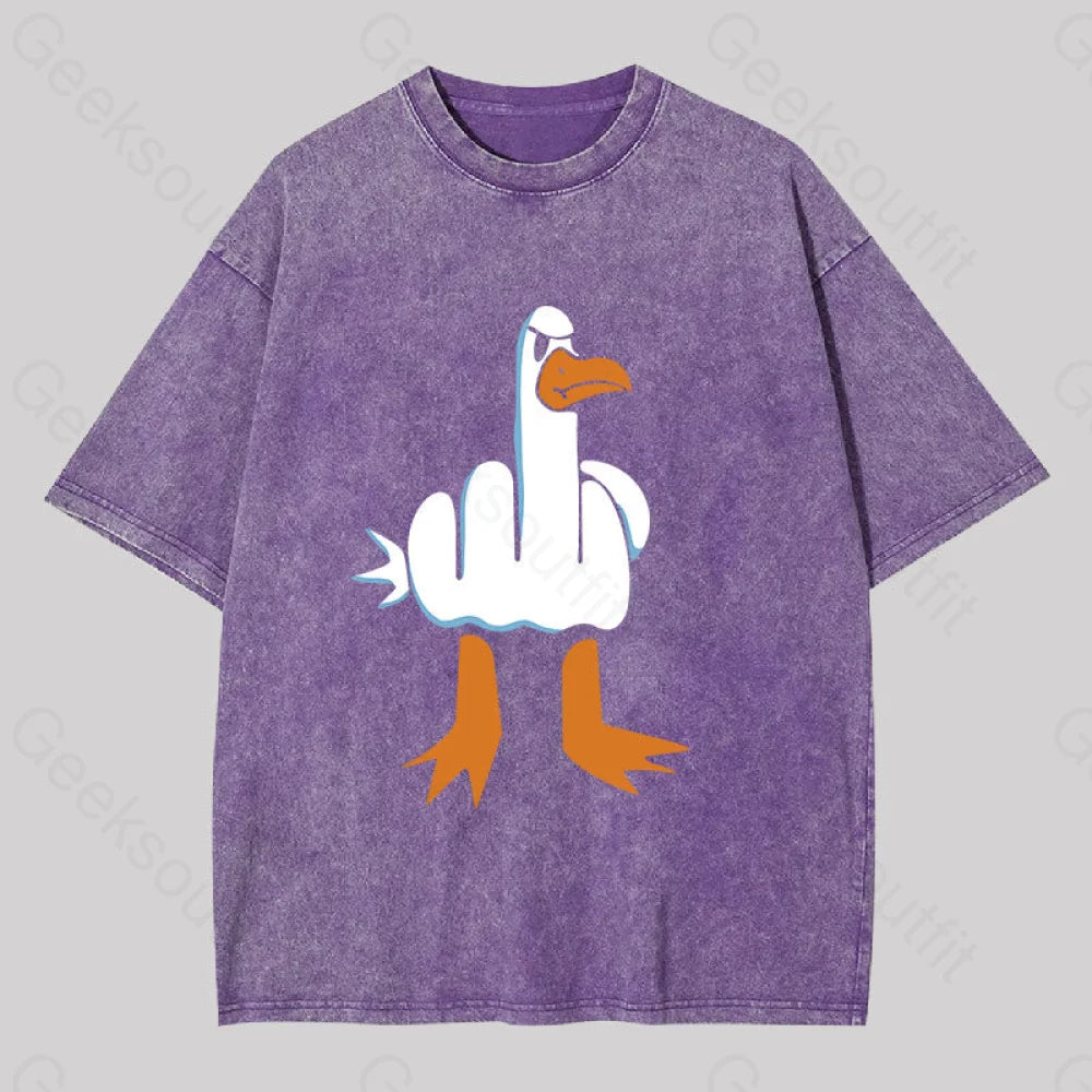 Rude Seagull Design Funny Washed T-Shirt Purple / S