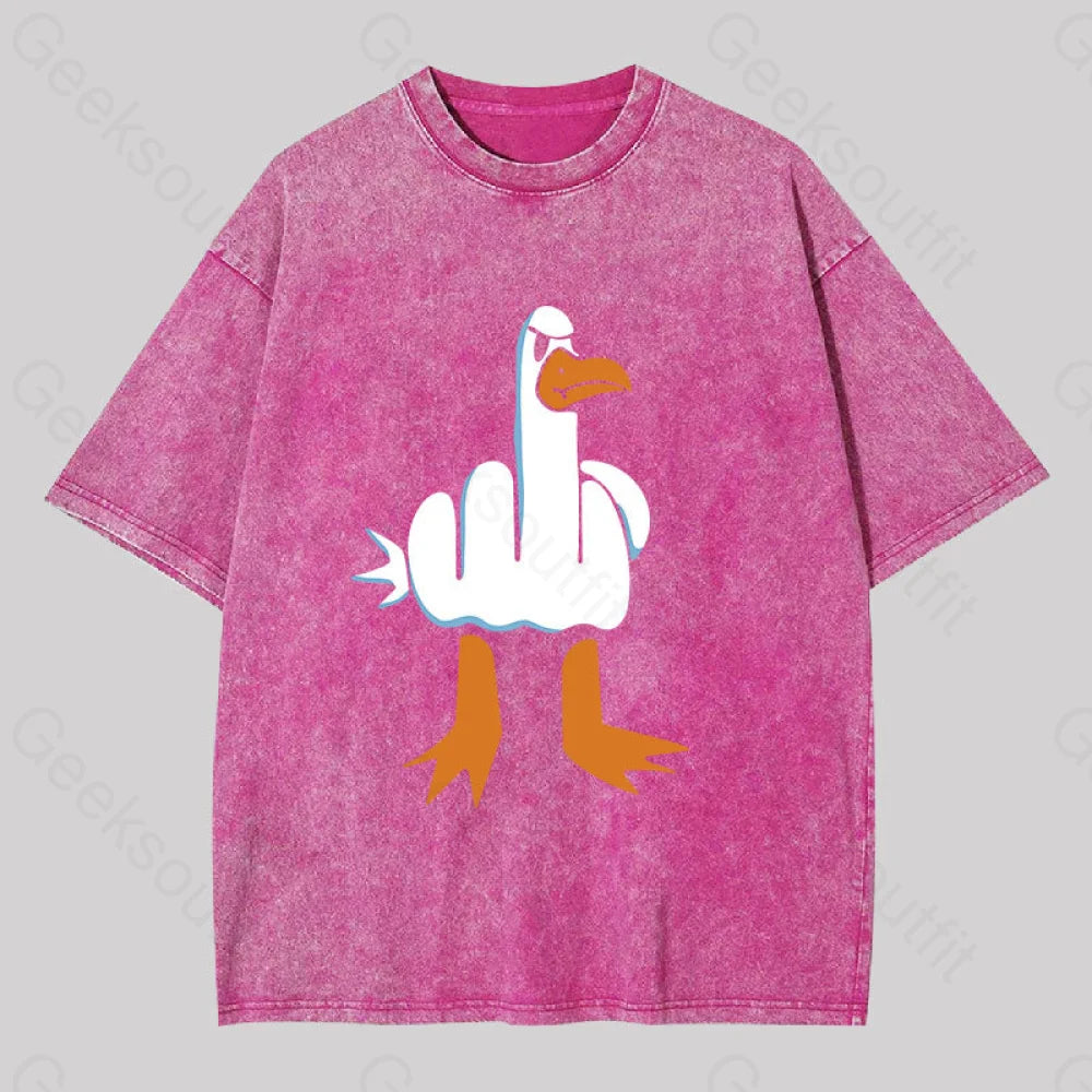 Rude Seagull Design Funny Washed T-Shirt Rose Red / S