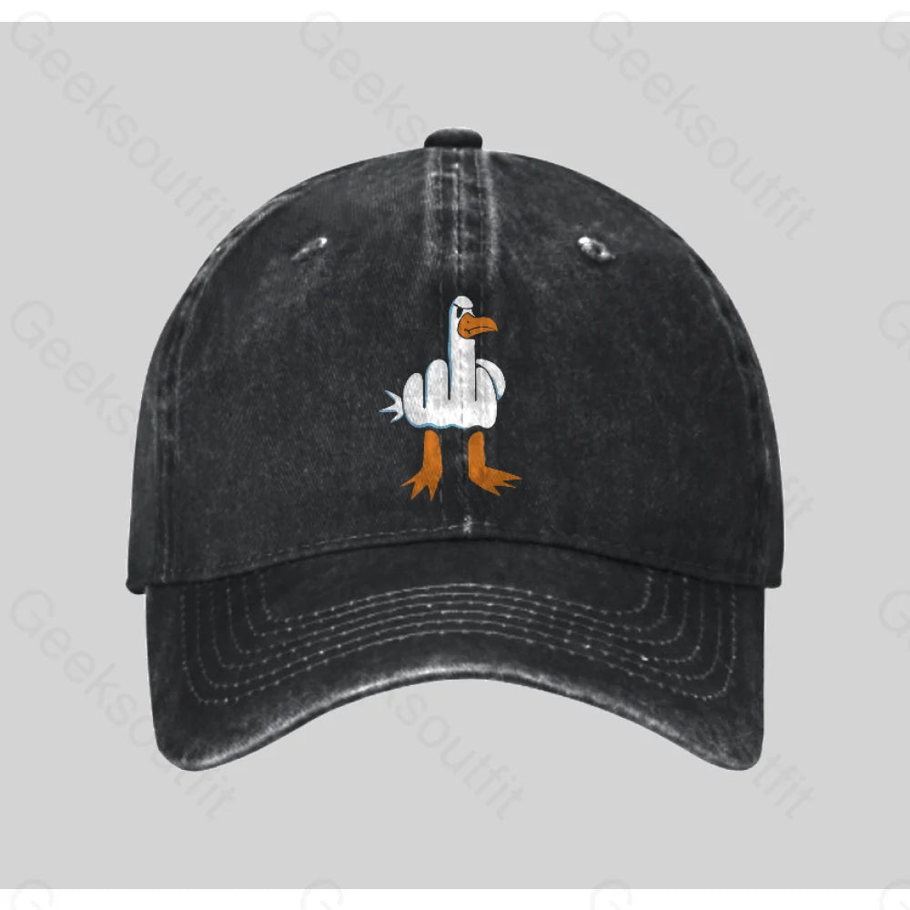 Rude Seagull Design Funny Washed Vintage Baseball Cap Black