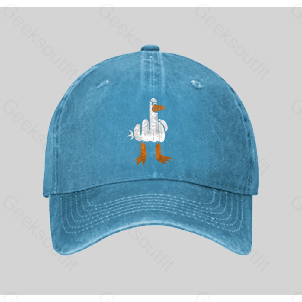 Rude Seagull Design Funny Washed Vintage Baseball Cap Blue