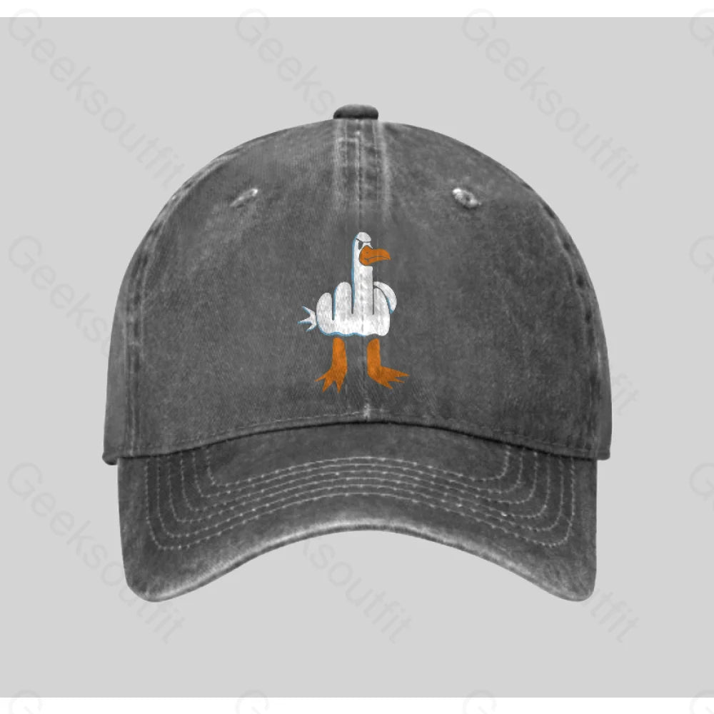 Rude Seagull Design Funny Washed Vintage Baseball Cap Grey