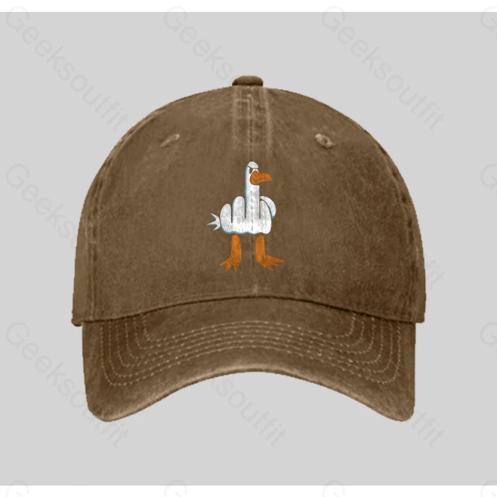 Rude Seagull Design Funny Washed Vintage Baseball Cap Natural