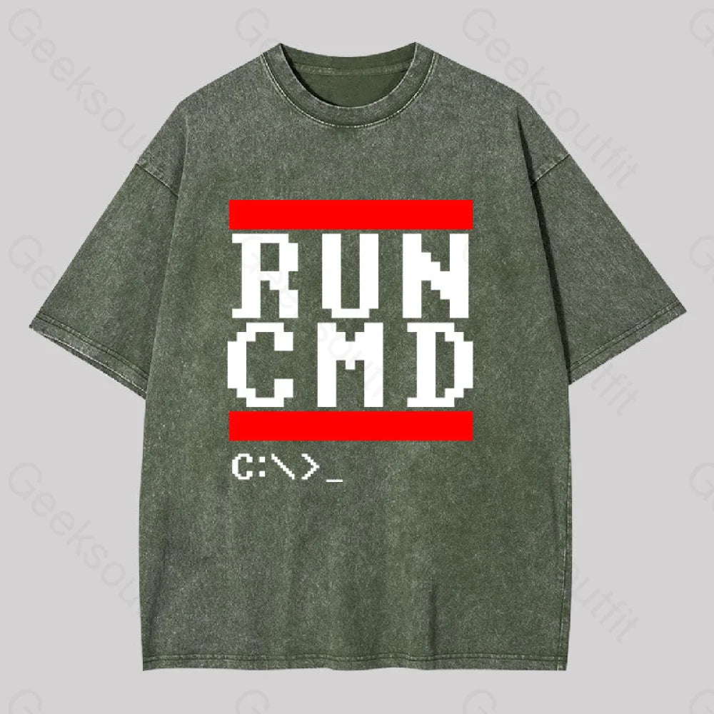 Run Cmd It Washed T-Shirt Army Green / S