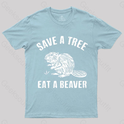 Save A Tree Eat Beaver Nerd T-Shirt Light Blue / S