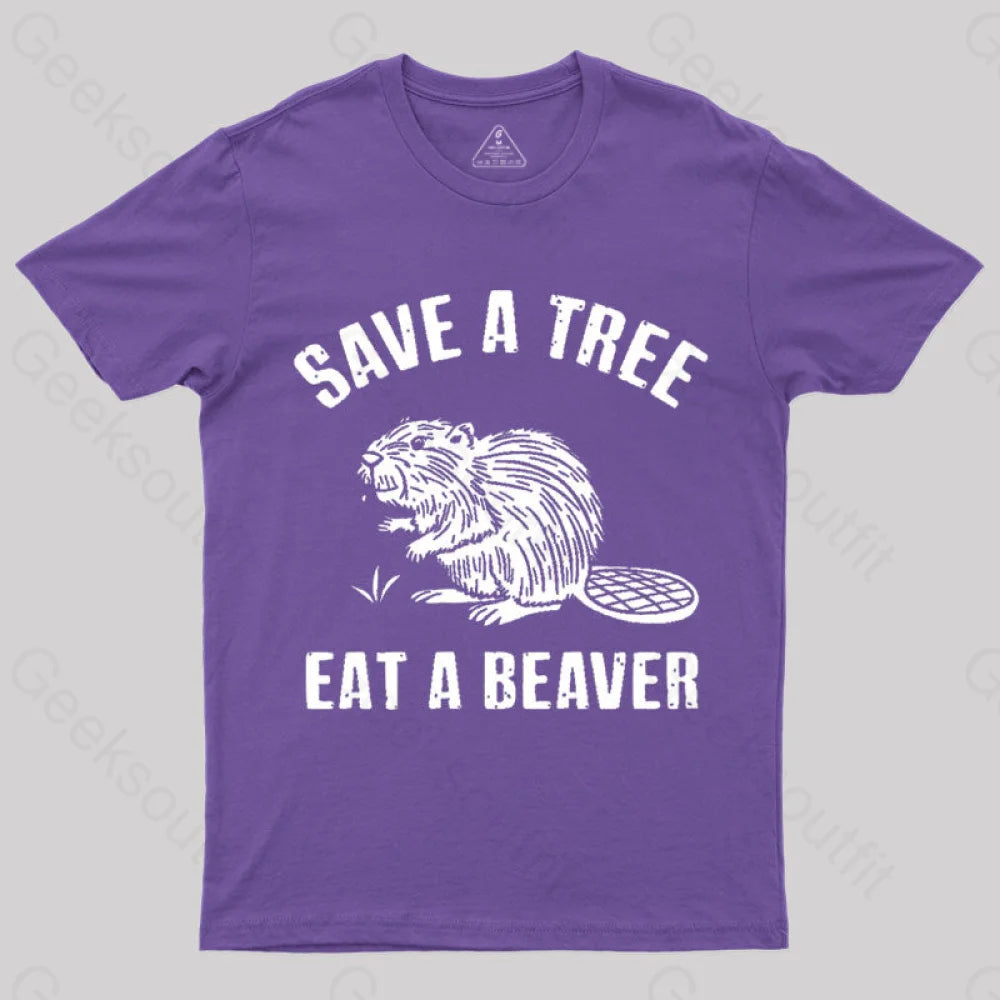 Save A Tree Eat Beaver Nerd T-Shirt Purple / S