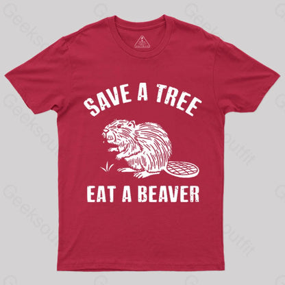 Save A Tree Eat Beaver Nerd T-Shirt Red / S