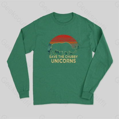 Save The Chubby Unicorns Long Sleeve T-Shirt Green / S