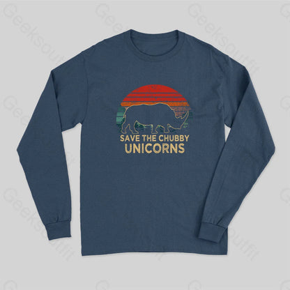 Save The Chubby Unicorns Long Sleeve T-Shirt Navy / S