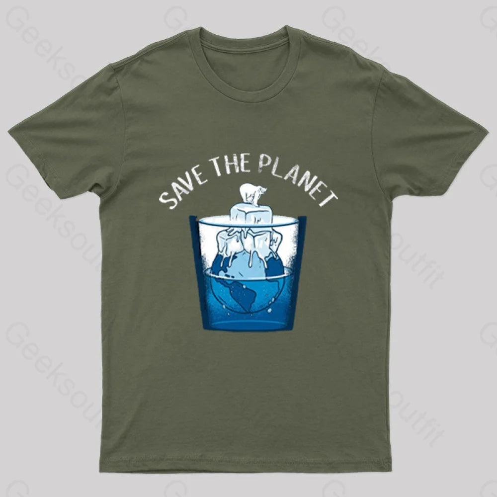 Save The Planet Nerd T-Shirt Army Green / S