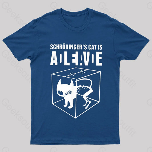 Schrodingers Cat Is Alive Geek T-Shirt Navy / S