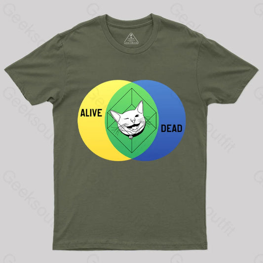 Schrödinger’s Cat Venn Diagram T-Shirt Army Green / S