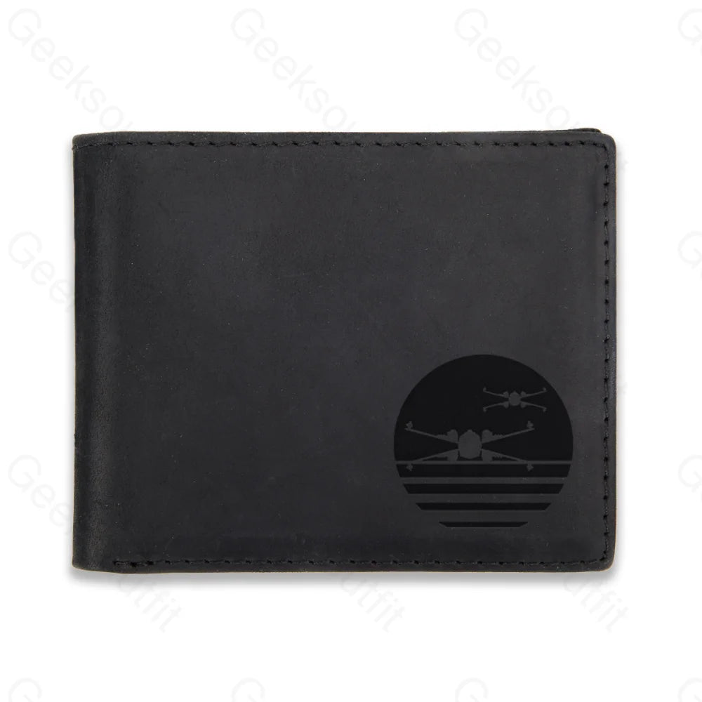 Sci-Fi Logo Engraved Leather Wallet Black / D22