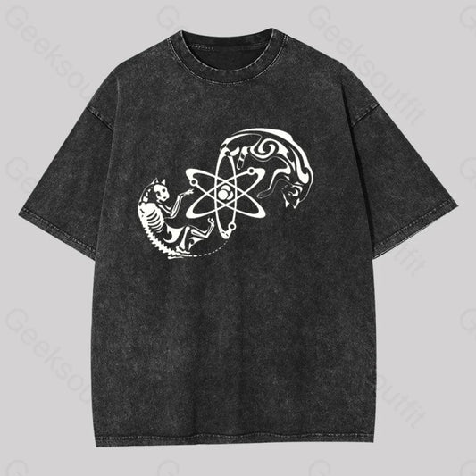 Science Cat Geek Washed T-Shirt Black / S