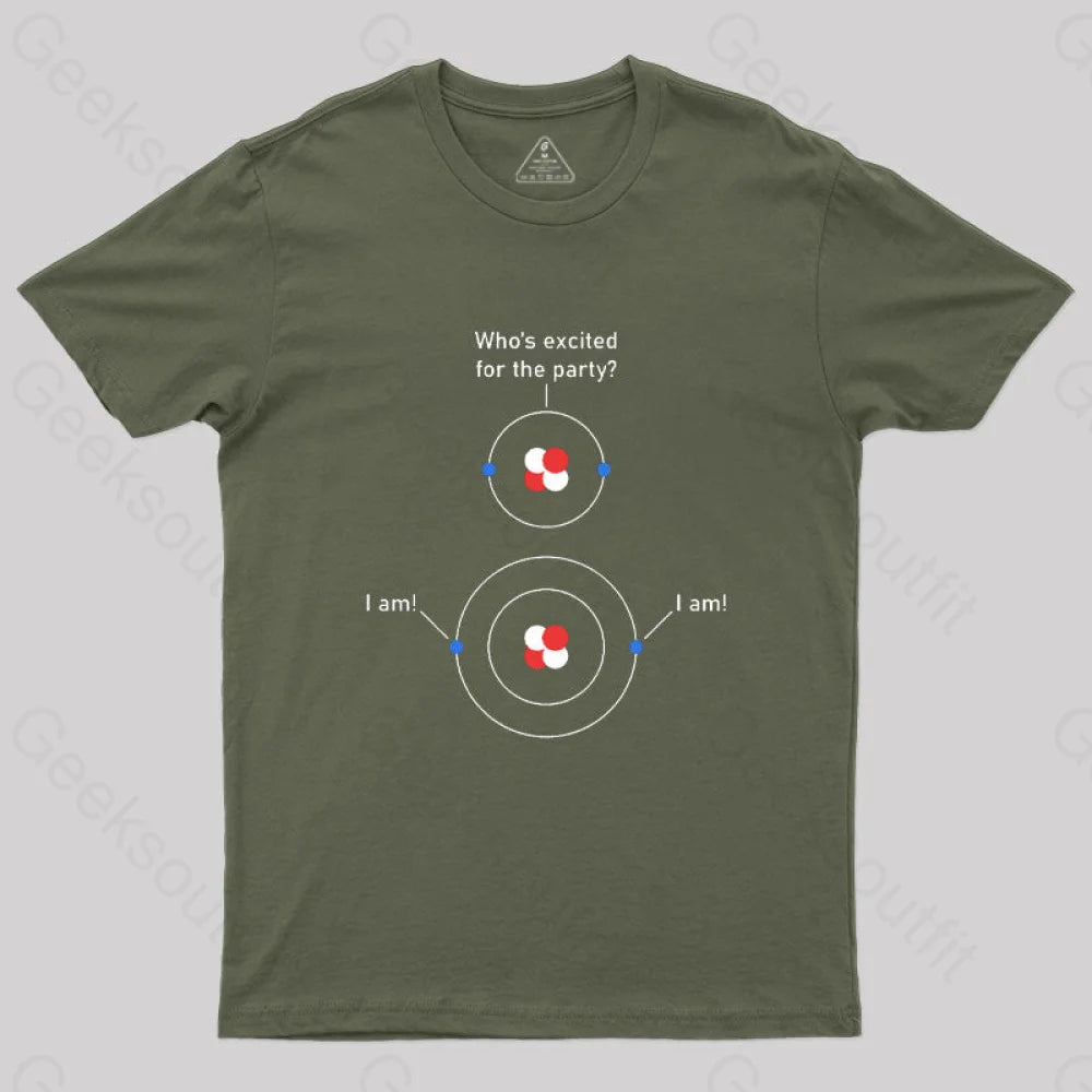 Science Chemistry Excited Electrons Atom T-Shirt Army Green / S