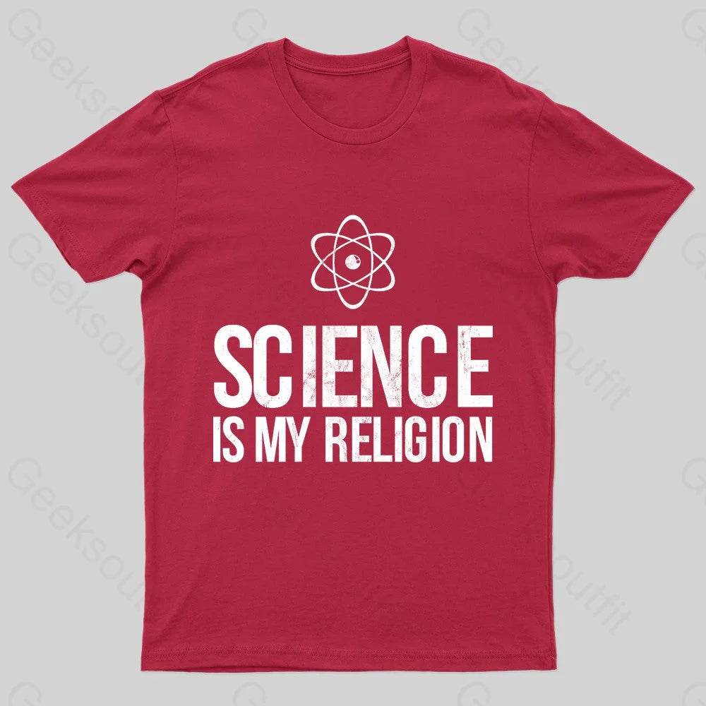 Science Is My Religion Nerd T-Shirt Red / S