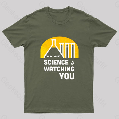 Science Is Watching You Nerd T-Shirt Army Green / S