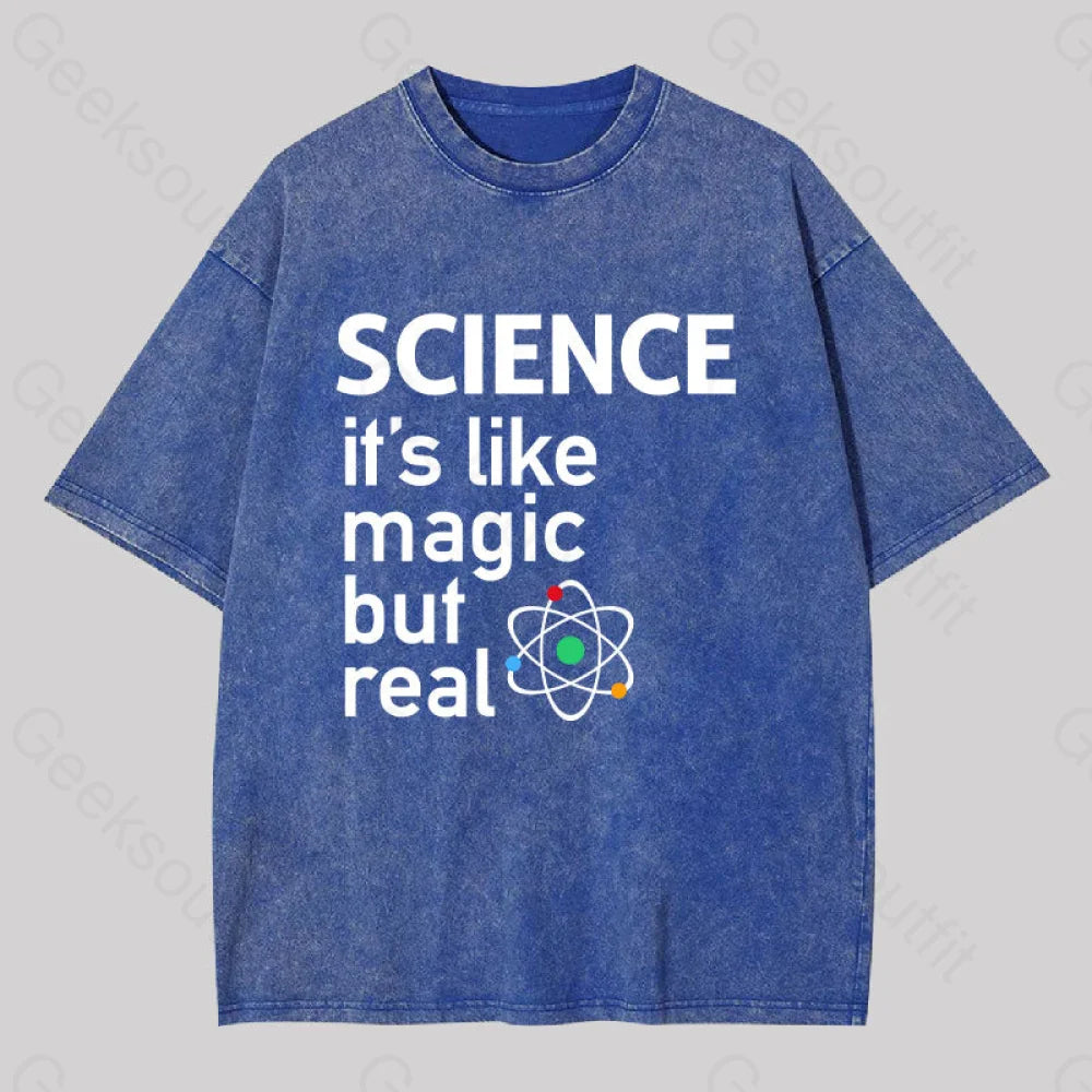 Science It’s Like Magic But Real Washed T-Shirt Blue / S