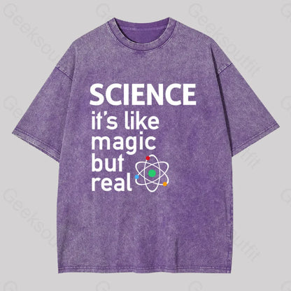 Science It’s Like Magic But Real Washed T-Shirt Purple / S