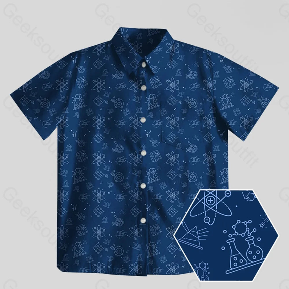 Science Lab Navy Blue Science Button Up Pocket Shirt - Geeksoutfit