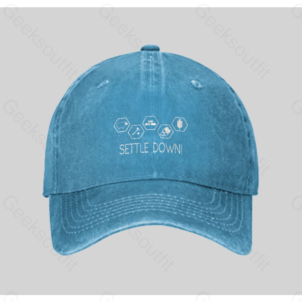 Settle Down Board Game Washed Vintage Baseball Cap Blue