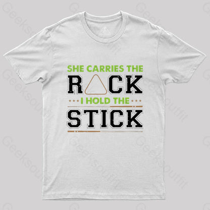 She Carries The Rack I Hold Stick T-Shirt White / S