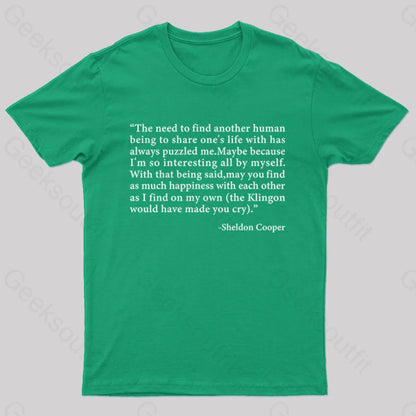 Sheldon’s Solitary Happiness T-Shirt Green / S