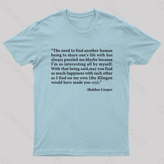 Sheldon’s Solitary Happiness T-Shirt Light Blue / S