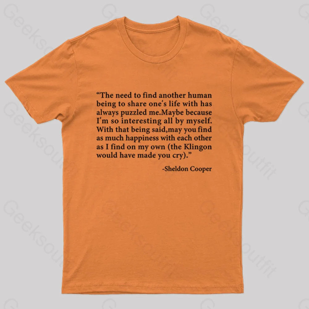 Sheldon’s Solitary Happiness T-Shirt Orange / S