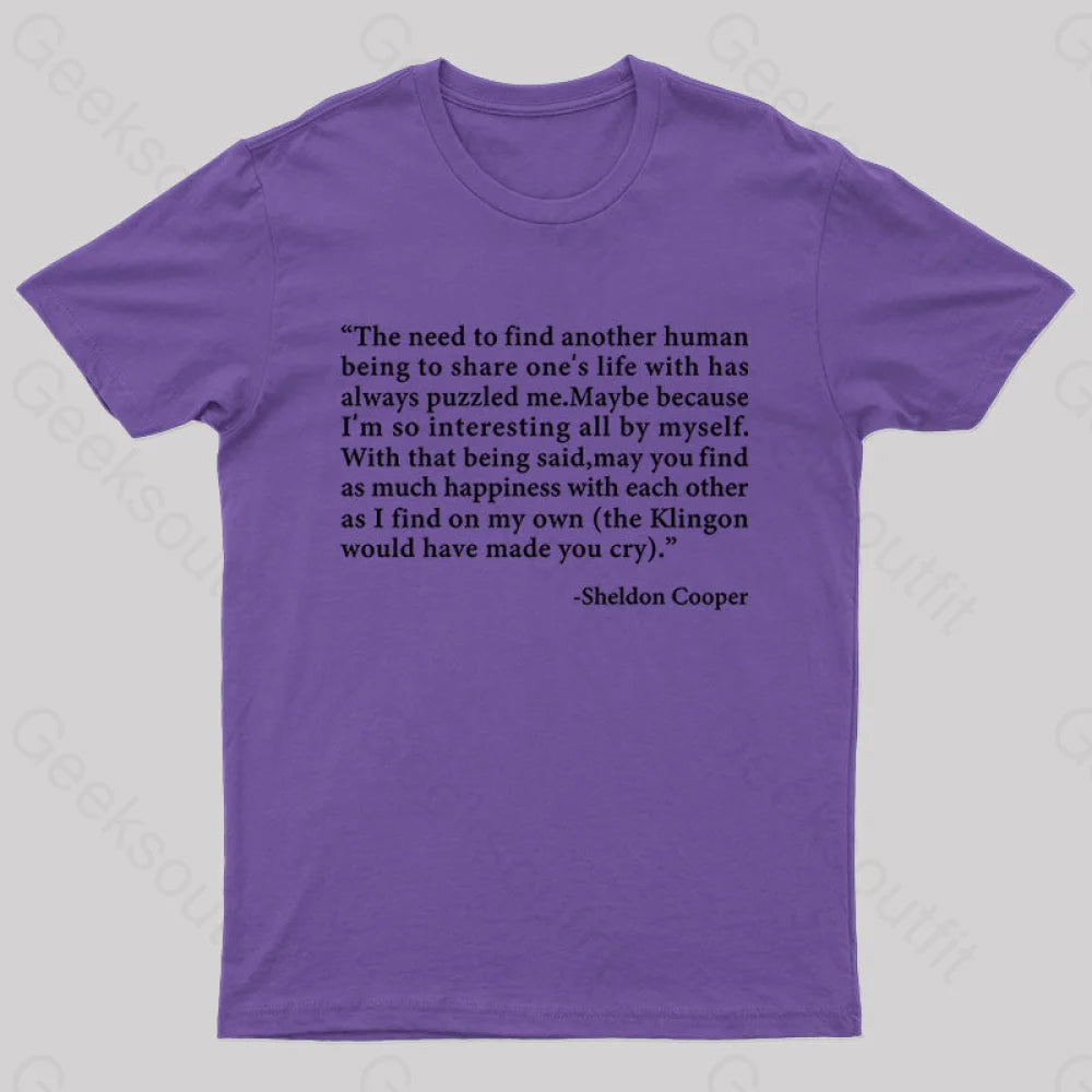 Sheldon’s Solitary Happiness T-Shirt Purple / S