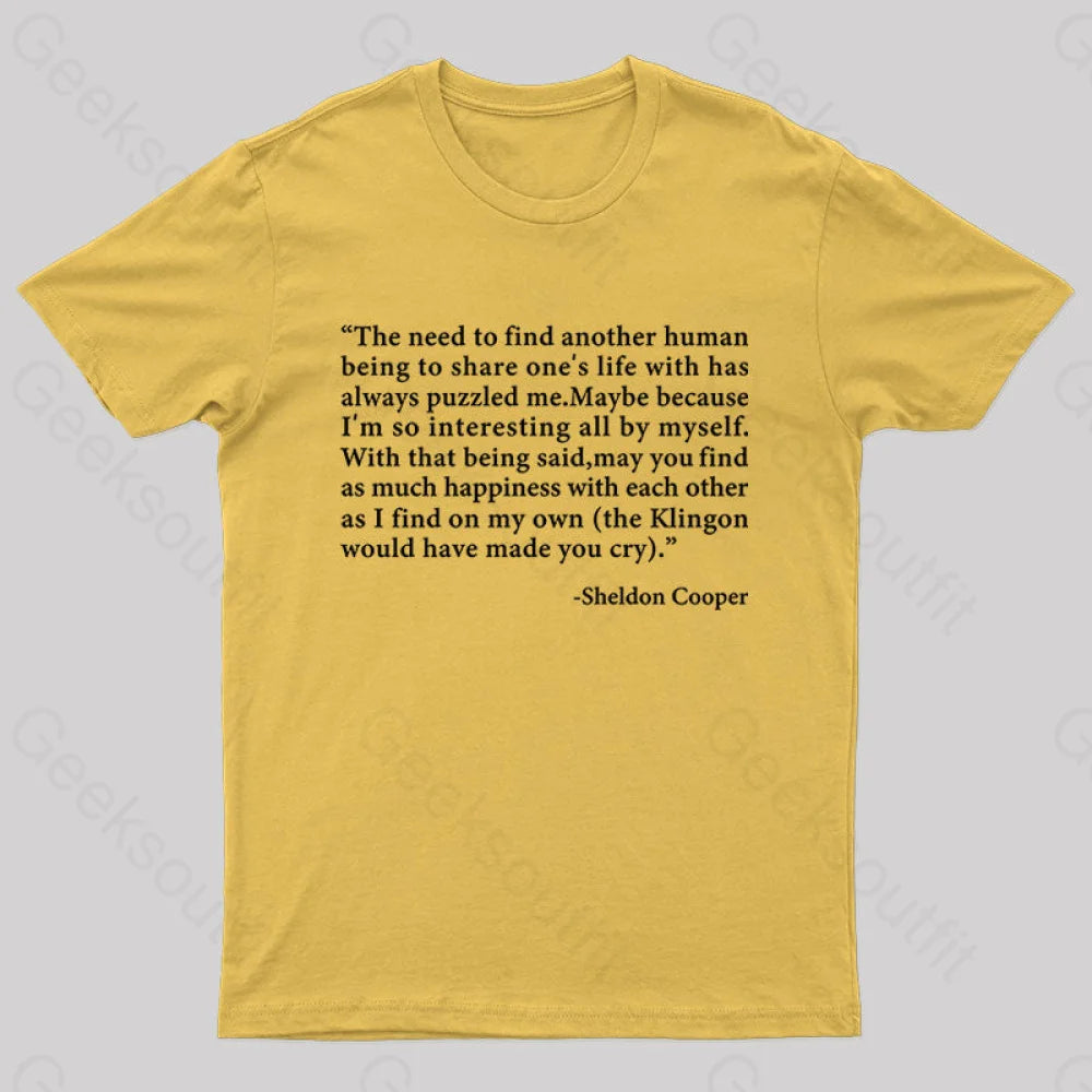 Sheldon’s Solitary Happiness T-Shirt Yellow / S