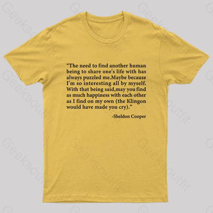 Sheldon’s Solitary Happiness T-Shirt Yellow / S