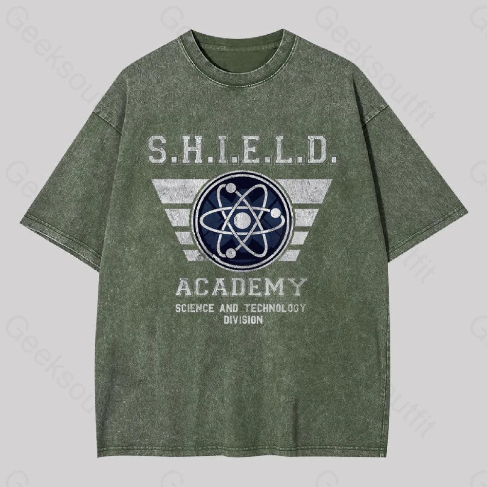 Shield U Geek Washed T-Shirt Army Green / S