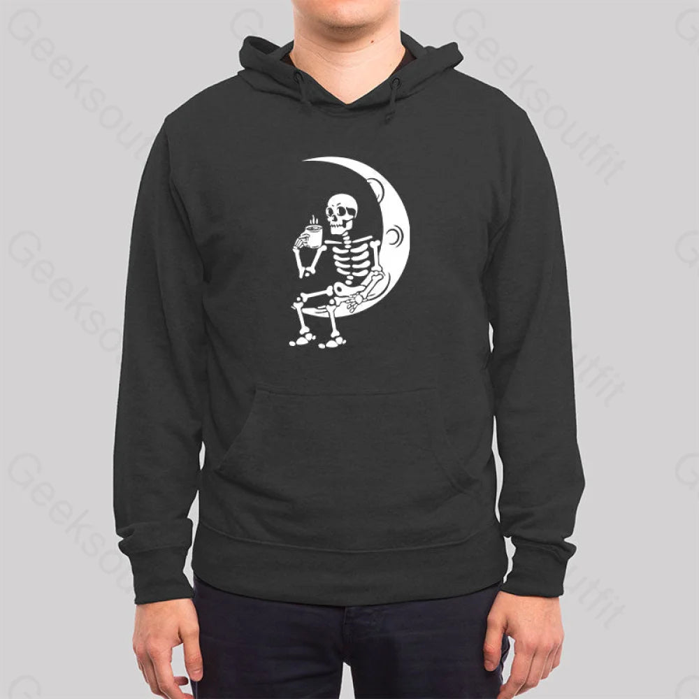 Skeleton Drinking Coffee On The Moon Hoodie